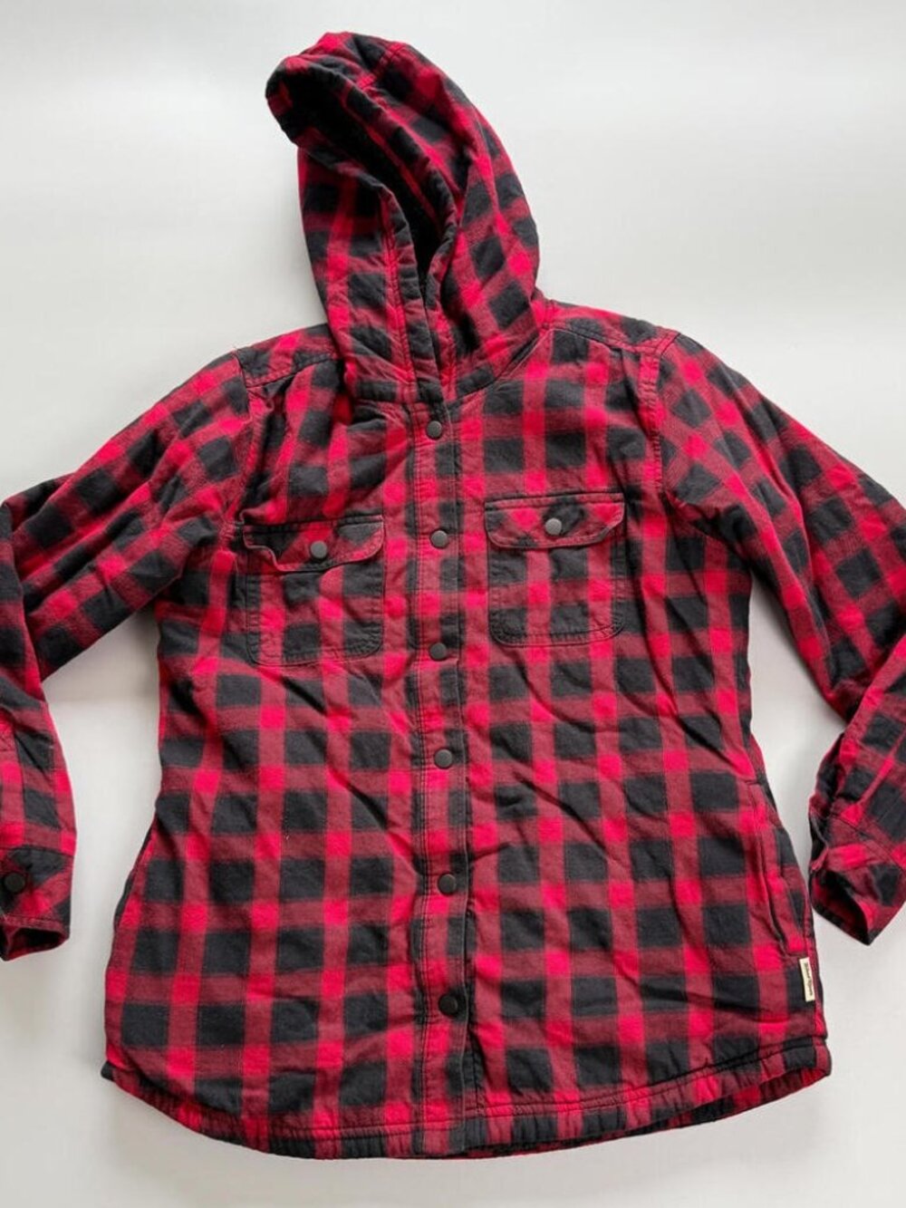 Wind‎ River Heritage Plaid Jacket Womens Small, Red Black Hooded Flannel Lined